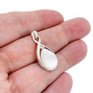 Vintage NV Sterling Silver 925 Teardrop Mother of Pearl White Spinel Pendant